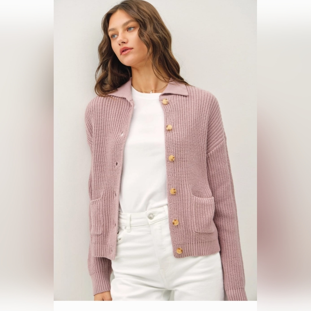 Bècool Chic Mauve Button-Up Cardigan
